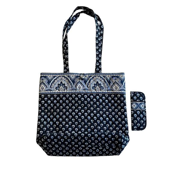 Vera Bradley Navy Nantucket Tote Bag Shoulder Bag Handbag with Pen Holder - Picture 4 of 8